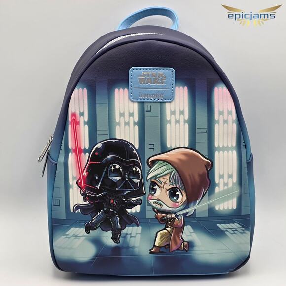 Loungefly Star Wars Obi-Wan Vs. Darth Vader Chibi Characters Mini Backpack New - Picture 1 of 5